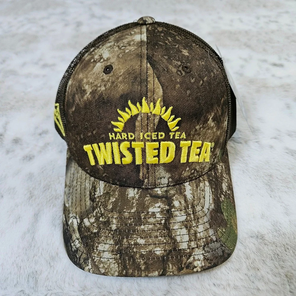 Twisted Tea Brown Realtree APX Camo Mesh Trucker Hat OSFM Hunting Fishing Promo